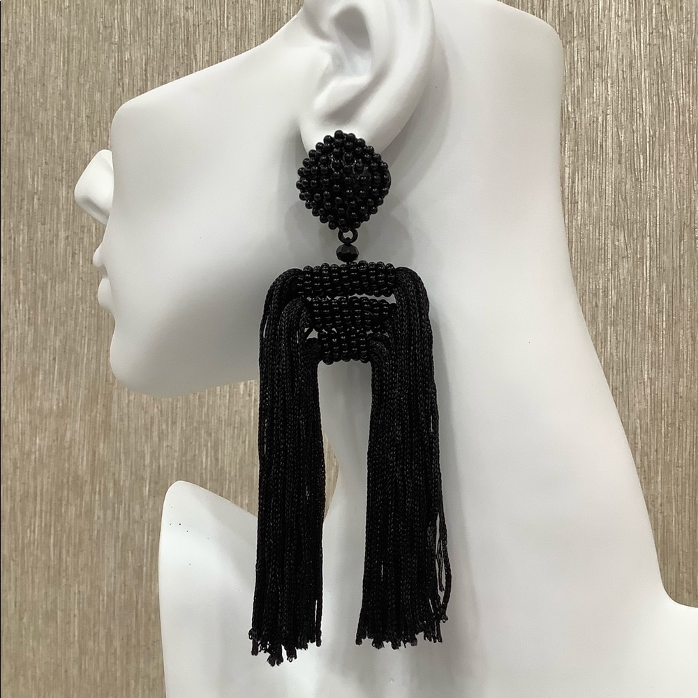 TQTA "The Statement" Tassel Earrings In Black.